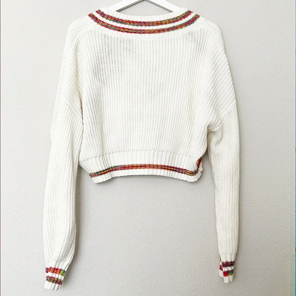 Cropped Ribbed Ivory Cardigan - Picture 3 of 5